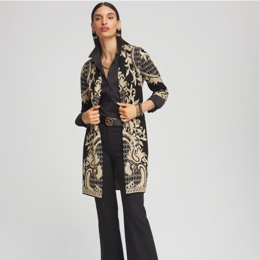 CHICO'S | Embellished Jacquard Cardigan Metallic